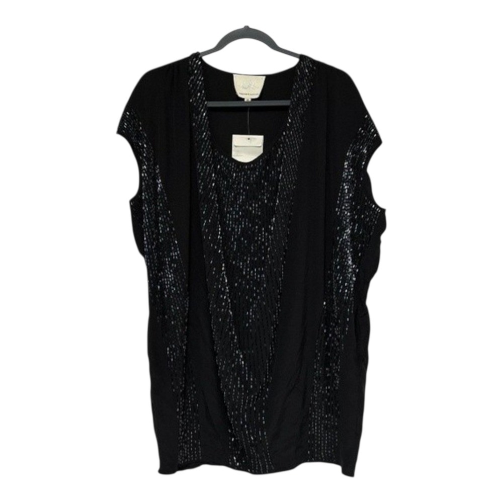 Madison Marcus Womens Black 100% Silk Sequin V-Neck Sleeveless Blouse XS NEW